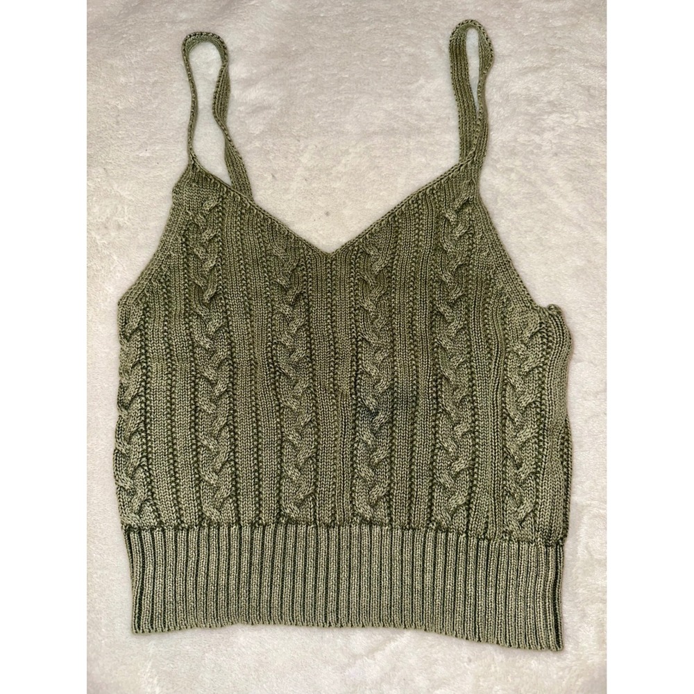 American‎ Eagle Knit Cami Top Sleeveless Cable Knit Olive Green Crop Top